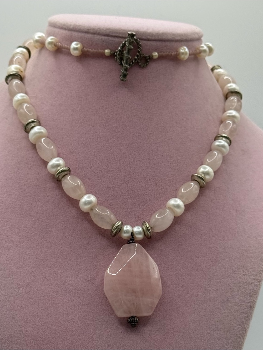 Handmade Delicate Rose Quartz & Pearl Pendant Necklace